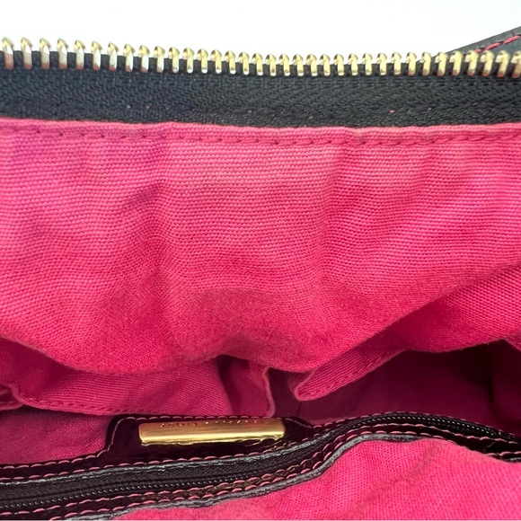 ISABELLA FIORE Black Patent Leather w Pink Stitches Side Pockets Domed Boho Tote - Picture 14 of 15